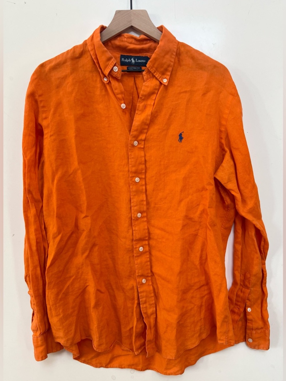 Ralph Lauren Orange Linen Button Down Shirt Custom Fit Size L Lightweight